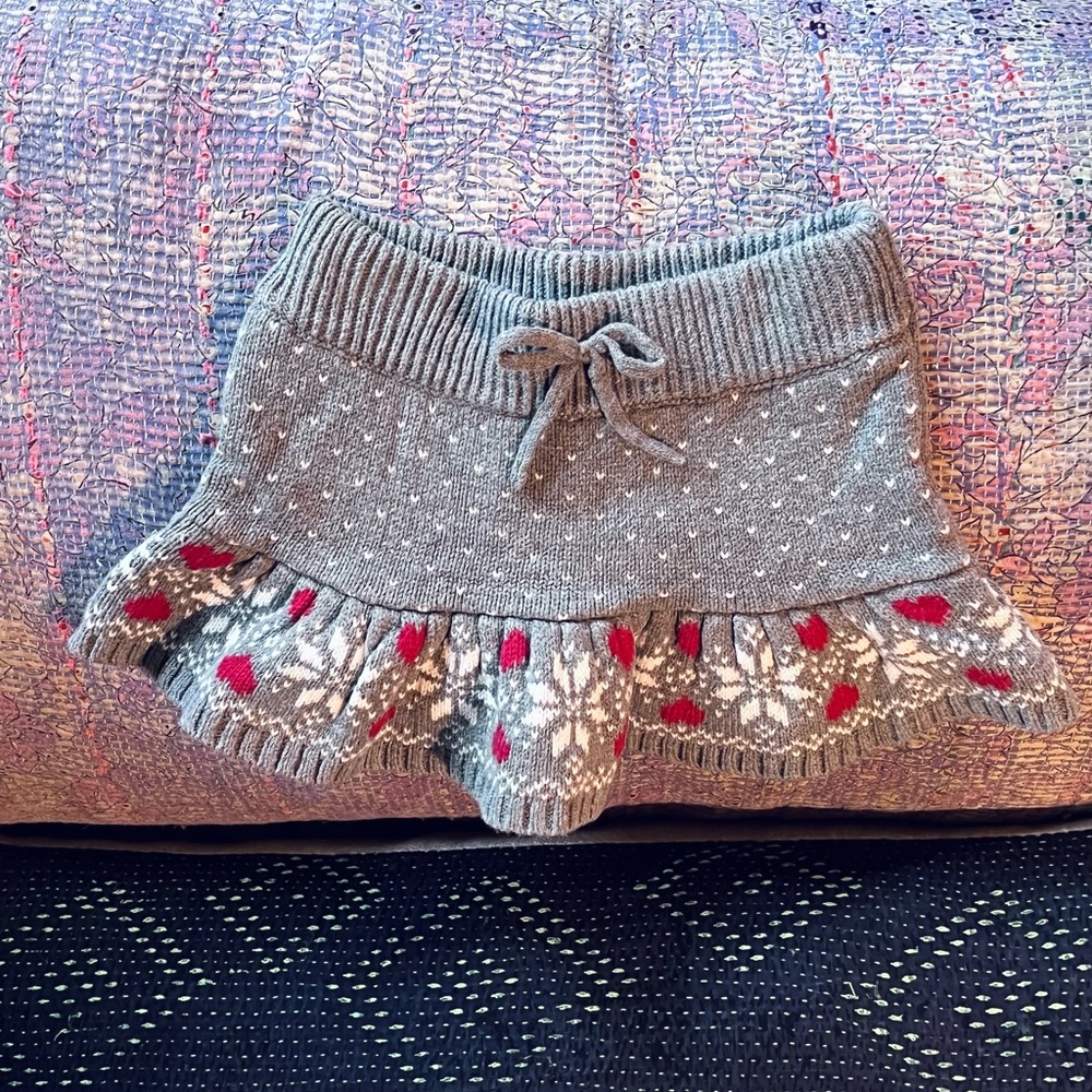 Super Soft Gray Knit Sweater Skirt w/ Red Hearts and White Snowflakes